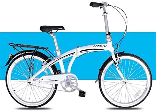 Folding Bike : AYHa Light Folding Bike, Adults Men Women Folding Bikes, 24" Single Speed Folding City Bike Bicycle, Aluminum Alloy Bicycle with Rear Carry Rack, White