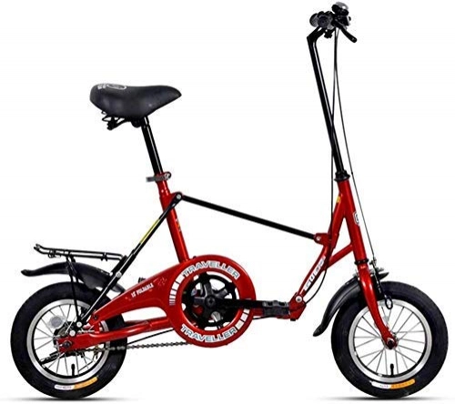 Folding Bike : AYHa Mini Folding Bikes, 12 inch Single Speed Super Compact Foldable Bicycle, High-Carbon Steel Light Weight Folding Bike with Rear Carry Rack, Red