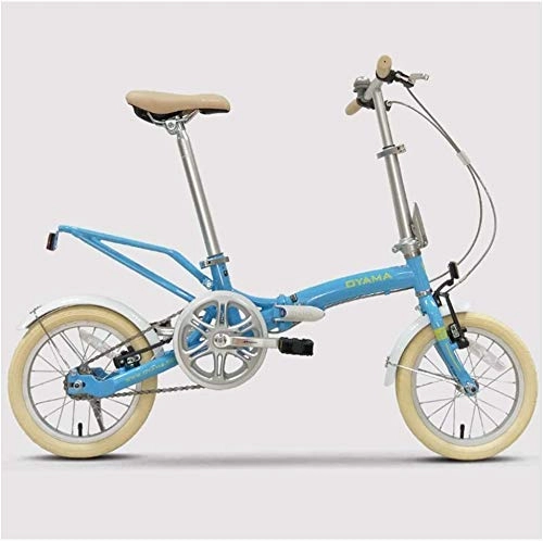 Folding Bike : AYHa Mini Folding Bikes, 14 inch Adults Women Single Speed Foldable Bicycle, Lightweight Portable Super Compact Urban Commuter Bicycle, Blue