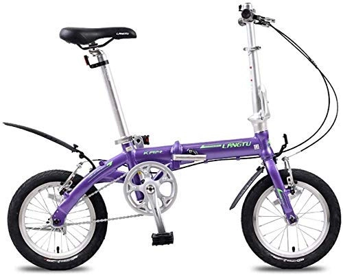 Folding Bike : AYHa Mini Folding Bikes, Lightweight Portable 14" Aluminum Alloy Urban Commuter Bicycle, Super Compact Single Speed Foldable Bicycle, Purple