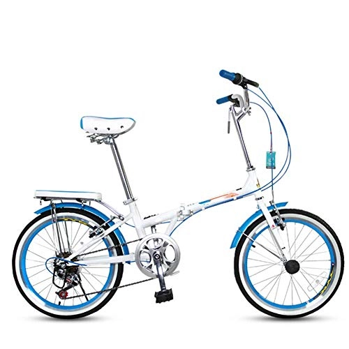 Folding Bike : AYHa Super Lightweight Foldable Bike, Front and Rear V Brakes 20 inch Adults Commuter Bicycle 7 Speed Aluminum Alloy Wheels, Blue
