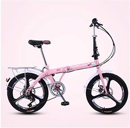 Folding Bike : AYHa Women Folding Bike, 20 inch 7 Speed Adults Foldable Bicycle Commuter, Light Weight Folding Bikes, High-Carbon Steel Frame, Pink Three Spokes, Pink Three Spokes
