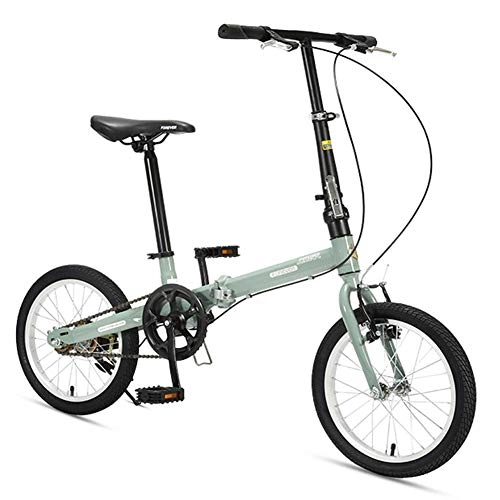 Folding Bike : AZYQ 16" Folding Bikes, High-Carbon Steel Light Weight Folding Bike, Mini Single Speed Reinforced Frame Commuter Bike, Lightweight Portable, Black, Green