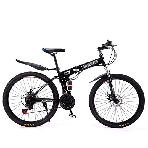 Folding Bike : AZYQ Mountain Bike Folding Bikes, 21-Speed Double Disc Brake Full Suspension Anti-Slip, Lightweight Aluminum Frame, Suspension Fork, Multiple Colors-24 Inch / 26 inch, Black1, 24 inch