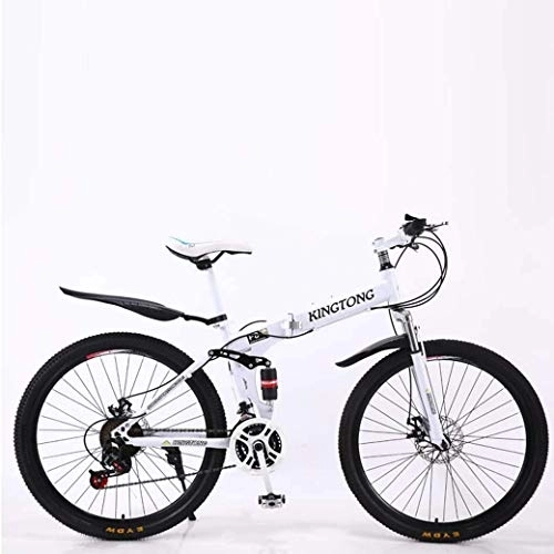 Folding Bike : AZYQ Mountain Bike Folding Bikes, 21-Speed Double Disc Brake Full Suspension Anti-Slip, Lightweight Aluminum Frame, Suspension Fork, Multiple Colors-24 Inch / 26 inch, White1, 24 inch
