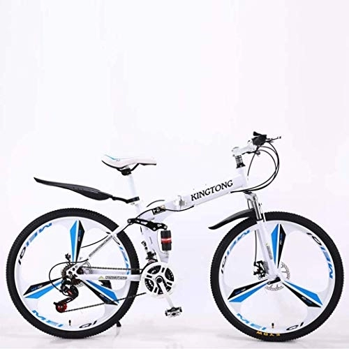 Folding Bike : AZYQ Mountain Bike Folding Bikes, 24-Speed Double Disc Brake Full Suspension Anti-Slip, Lightweight Aluminum Frame, Suspension Fork, Multiple Colors-24 Inch / 26 inch, White2, 26 inch
