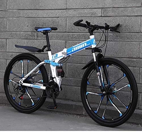 Folding Bike : AZYQ Mountain Bike Folding Bikes, 26Inch 24-Speed Double Disc Brake Full Suspension Anti-Slip, Lightweight Frame, Suspension Fork, Blue