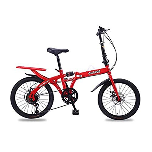 Folding Bike : B-D Foldable Bicycle, 20 Inch Folding Bikes Lightweight Double Disc Brake High Carbon Steel Frame, Variable Speed City Bike for Unisex Adult Student Children, Red