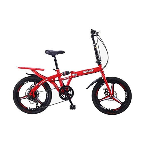 Folding Bike : B-D Foldable Bicycle, Folding Bikes for Adults 20 Inch, High Carbon Steel Frame, 3 Cutter Wheel Double Disc Brake Lightweight Variable Speed City Bike for Unisex Student, Red