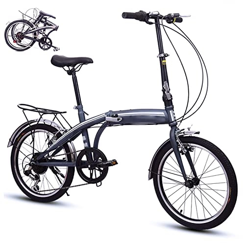 Folding Bike : BaiHogi Professional Racing Bike, 20-Inch Variable-Speed Folding Bike, Adjustable Saddle V-Brake Student Bicycle Super Light Folding Bicycle for Men And Women with Shelf (Color : Grey, Size : -)