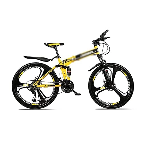 Folding Bike : BaiHogi Professional Racing Bike, Adult Folding Mountain Bike 21 / 24 / 27 Speeds Double Suspension System 26-Inch Wheels with Fork Suspension Carbon Steel Frame, Multiple Colors / Yello / 21 Speed