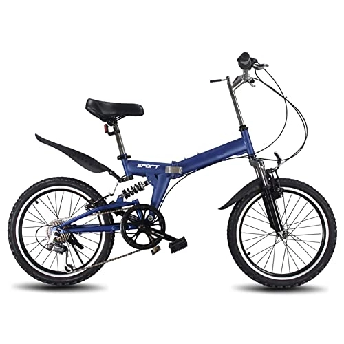 Folding Bike : BaiHogi Professional Racing Bike, Men's And Women's 6 Speed 20 Inch Folding Bicycle, Adult Student Portable Lightweight Bicycle Steel Frame Bikes Outdoors Sport Cycling MTB (Color : Blue, Size : -)