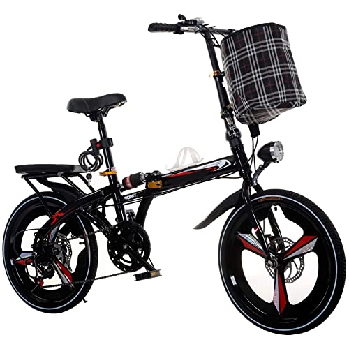 Folding Bike : BaiHogi Professional Racing Bike, Men Women 16In / 20In Variable Speed Folding Bike, Ultra Light Variable Speed Portable Adult Small Student City Road Bicycle (Color : Black, Size : 16in)