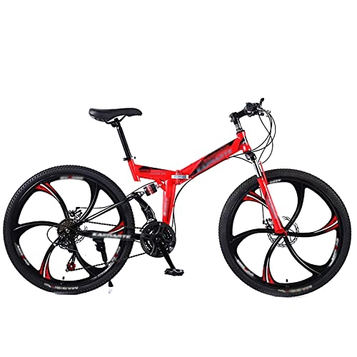 Folding Bike : BaiHogi Professional Racing Bike, Mountain Folding Bike, 24 / 26 inches 21 / 24 / 27 / 30-Speed Dual-Disc Brakes Dual-Shock Variable Speed Mountain Bicycles (Color : Red, Size : 24 inch 21 speed)