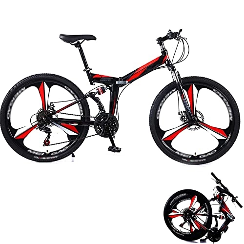 Folding Bike : BaiHogi Professional Racing Bike, Mountain Folding Bike, 24 / 26 Inches Dual-Disc Brakes Dual-Shock Variable Speed Mountain Bicycles 21 / 24 / 27 / 30-Speed (Color : Black Red, Size : 26 inch 30 speed)