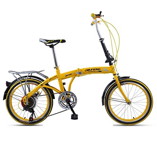 Folding Bike : BANANAJOY Folding Bicycle 20 Inch Adult Folding Bicycle Ultra Light Speed Portable Bicycle To Work School Commute Fast Folding Bicycle (Color : YELLOW, Size : 155 * 30 * 94CM)