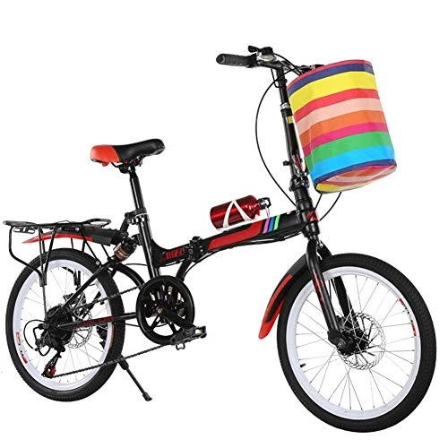 Folding Bike : BANANAJOY Outdoor sports Outdoor Travel Mountain Folding Bicycle, 20" Rack And Fenders, Lightweight Aluminum Frame Foldable Bike, 6 Speed Portable Mini Folding Pedals Bike (Color : Black)