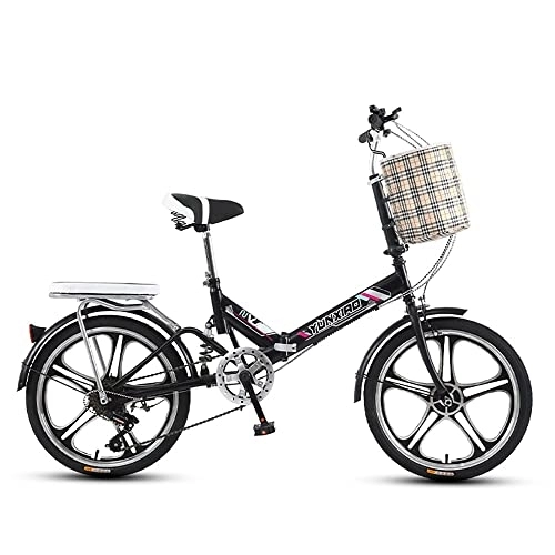 Folding Bike : Bananaww 20 Inch Folding Bike, Foldable Bicycle Steel Frame, City Commuter Outdoor Sport Bike with Basket, Rear Suspension Lightweight Commuting Bike with Fender Rear Rack for Men Women