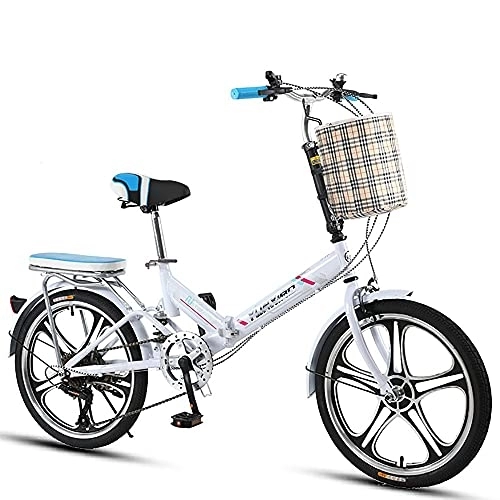 Folding Bike : Bananaww Folding City Bicycle Bike, 20 Inch Foldable Bikes with 6 Speed, Mini Portable Comfort Speed Wheel Folding Bike for Men Women Lightweight Folding Casual Bicycle, Damping Bicycle