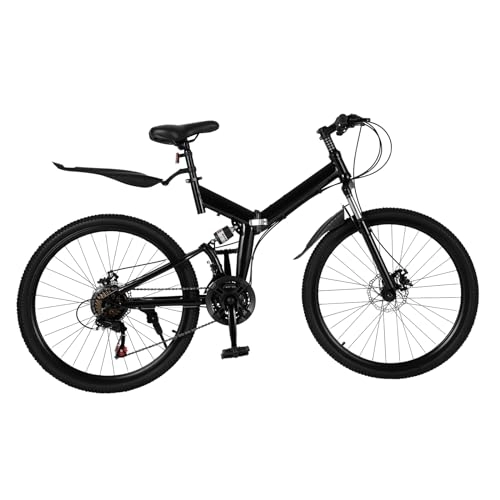 Folding Bike : banborba 26" Inch Folding Mountain Bike, 21 Speeds Foldable Mountain Trail Bike with Carbon Steel Frame, Dual Disc Brake and Mudguards, Full Suspension Disc Brake Bicycle for Adults