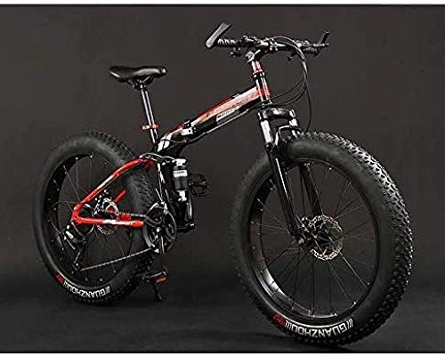Folding Bike : baozge Folding Mountain Bike Bicycle Fat Tire Dual-Suspension MBT Bikes High-Carbon Steel Frame Double Disc Brake Aluminum Pedals and Stems A 26 Inches 27 Speed