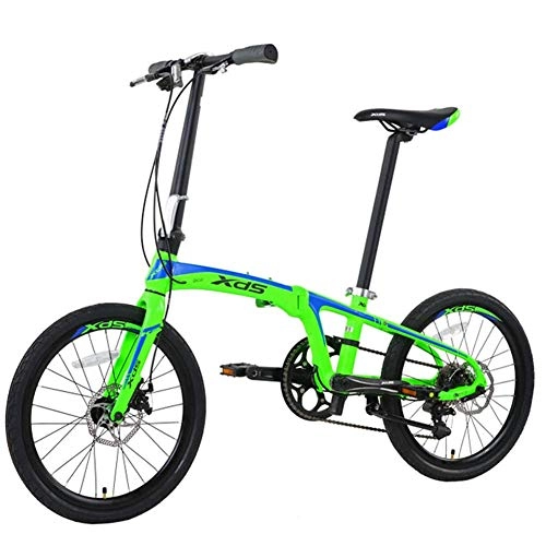 Folding Bike : BCX 20" Folding Bikes, Adults Unisex 8 Speed Double Disc Brake Light Weight Folding Bike, Aluminum Alloy Lightweight Portable Bicycle, Black, Green
