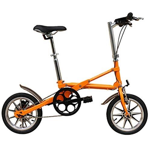 Folding Bike : BCX Adults Folding Bikes, 14 inch Mini Disc Brake Foldable Bicycle, Men Women High-Carbon Steel Super Compact Reinforced Frame Commuter Bike, Orange, Single Speed, Orange, Single Speed