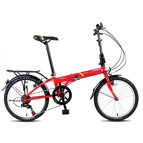 Folding Bike : BCX Adults Folding Bikes, 20" 7 Speed Lightweight Portable Foldable Bicycle, High-Carbon Steel Urban Commuter Bicycle with Rear Carry Rack, Black, Red