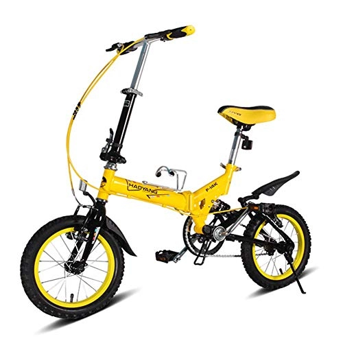 Folding Bike : BCX Kids Folding Bikes, 14 inch Mini Folding Mountain Bike, High-Carbon Steel Lightweight Portable Foldable Bicycle, Suspension Bike, White, Yellow
