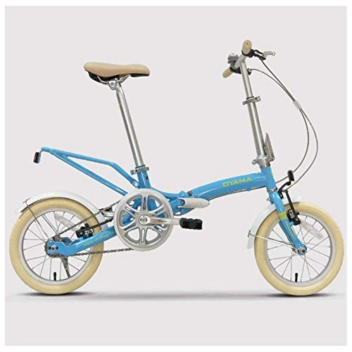 Folding Bike : BCX Mini Folding Bikes, 14 inch Adults Women Single Speed Foldable Bicycle, Lightweight Portable Super Compact Urban Commuter Bicycle, White, Blue