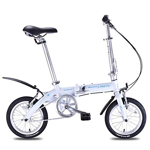 Folding Bike : BCX Mini Folding Bikes, Lightweight Portable 14" Aluminum Alloy Urban Commuter Bicycle, Super Compact Single Speed Foldable Bicycle, Purple, White