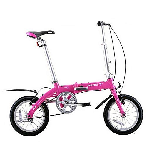 Folding Bike : BCX Unisex Folding Bike, 14 inch Mini Single-Speed Urban Commuter Bicycle, Foldable Compact Bicycle with Front and Rear Fenders, Yellow, Pink