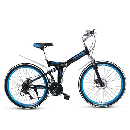 Folding Bike : Bdclr 24 / 26 inch Full suspension fold Disc brake 21 speed Mountain Bike, Blue, 24inch