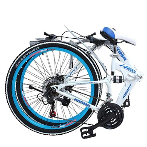 Folding Bike : Bdclr 24 / 26 inch Full suspension fold Disc brake 24 speed Mountain Bike, White, 26inch
