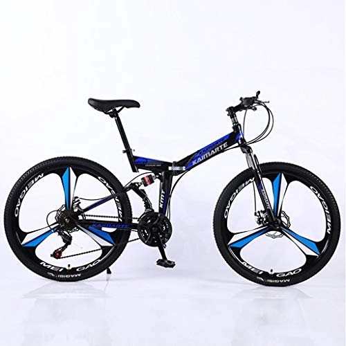 Folding Bike : Bdclr 24-speed dual disc brake front and rear shock absorber portable folding mountain bike, Blue, 24