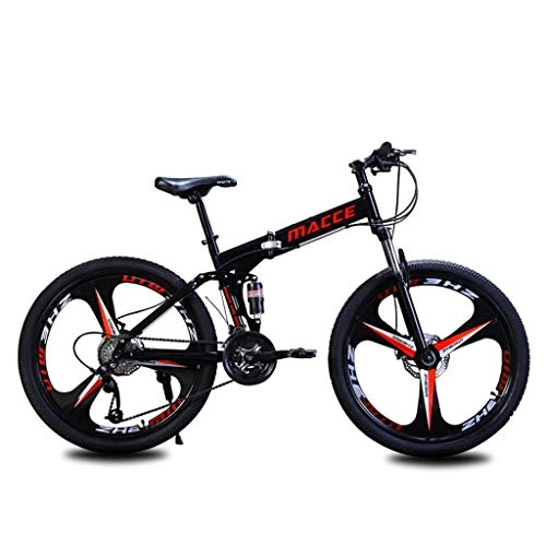 Folding Bike : Bdclr 24-speed Foldable Mountain Bike Double shock absorption Soft tail bicycle 24 / 26 inch, Black, 26inch