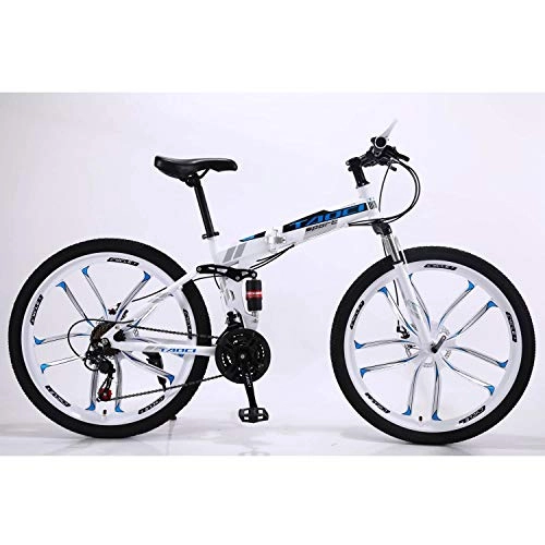 Folding Bike : Bdclr 26 inches Dual Suspension Magnesium alloy overall ten knife tire 21 speed fold Mountain Bike, White
