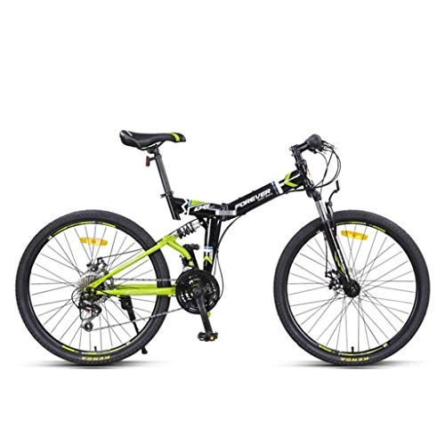 Folding Bike : Bdclr Adjustable seat height folding double suspension 24 speed mountain bike, Green, 24inch