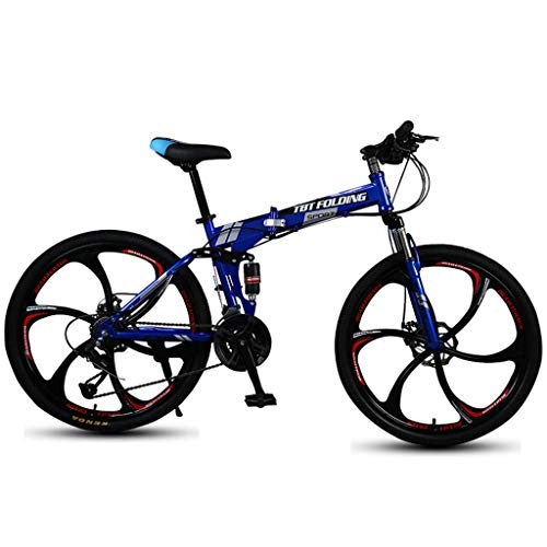 Folding Bike : Bdclr Portable fold Overall six-knife wheel Double disc brake Variable speed Mountain Bike, Blue, 20"x12