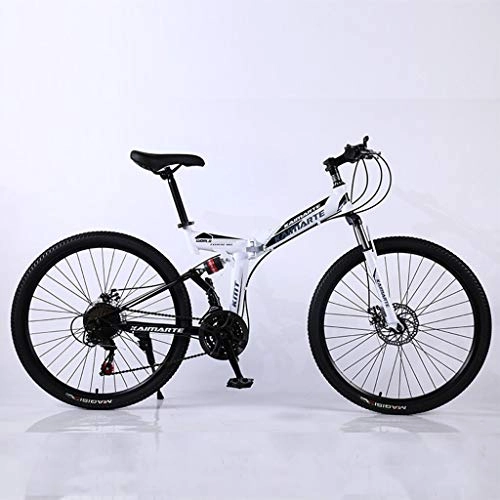 Folding Bike : Bdclr Soft tail damping Double disc brake 24 Speed Folding Mountain Bike, White, 26
