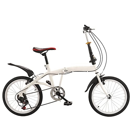 Folding Bike : BEAUTYMIRROR 20" Folding Bicycle Bikes for Adults 6-Speed Gears Lightweight Alloy Folding City Bike with 20 Inch Variable Speed Carbon Steel Double Brake White