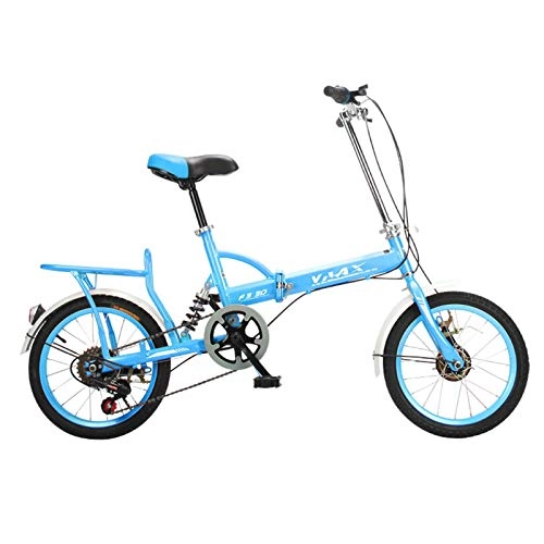 Folding Bike : BEIGOO 16 Inch Folding Bike for Adult Men and Women Teens, Mini Lightweight Foldable Bicycle for Student Office Worker Urban, Aluminum Folding Frame with V Brake Rear Rack-blue-6Speed