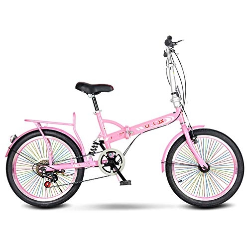 Folding Bike : BEIGOO 20in Folding Bike, 6Speed City Folding Mini Compact Bike Bicycle Suspension Adjustable Seat & Handlebar Foldable Bicycle, Urban Commuters for Adult Teens-Pink-20inch
