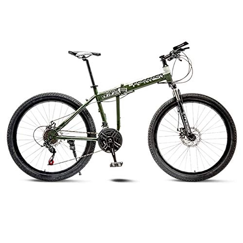 Folding Bike : BEIGOO 24 / 26 Inch Adult Mountain Bike, Folding Disc Brake Full Suspension MTB, 21 Speed Folding Bike, For Male And Female Adult-green-26inch