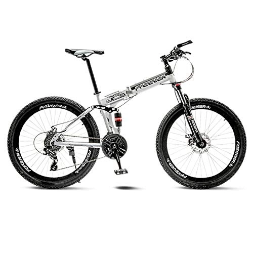 Folding Bike : BEIGOO 24inch Folding Bike, Mountain Bike, Suitable For 150cm-170cm, Disc Brake, Full Suspension MTB, Mens Bicycle-30Speed-Black and White