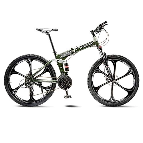 Folding Bike : BEIGOO 24inch Folding Mountain Bike, for Men & Women Folding Bike, Variable Speed Full Suspension Foldable Bicycle, for Adult Men And Women Teens-24Speed-Green A