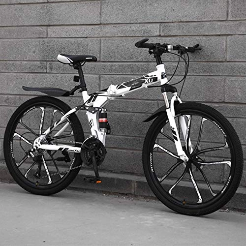 Folding Bike : BEIGOO 26inch Mountain Bike, MTB Bike, Lightweight Outdoor Folding Bike, High Tensile Steel, for Men Women Teens Cycling Fitness-21Speed-White E