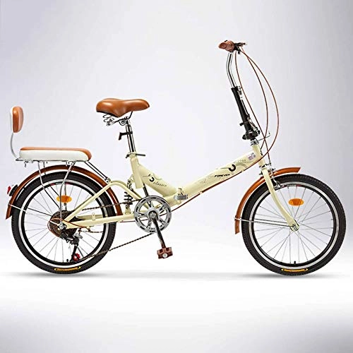 Folding Bike : BEIGOO 6 Speed Folding Bike, Lightweight Foldable Bicycle, Disc Brake Suspension Mountain Bike With Rear Rack, Retro Bike Adult For Men & Women-cream color-20inch