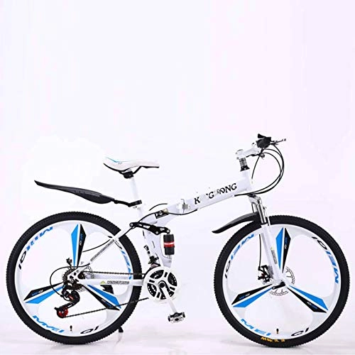 Folding Bike : BEIGOO Mens Mountain Bike, 24 / 26inch Wheels, 21 Speed Folding, Non-Slip Dual Disc Brakes, Full Suspension, 3 Spoke, MTB Folding Bike, For Adult Men And Women Teens-White-26inch
