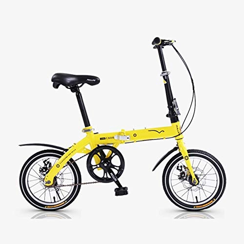 Folding Bike : BEIGOO Single Speed Folding Bike, Women's Lightweight Disc Brake City Bike, with Fenders Adjustable Seat & Handlebar, for Men & Women Comfort Bikes-yellow-14inch